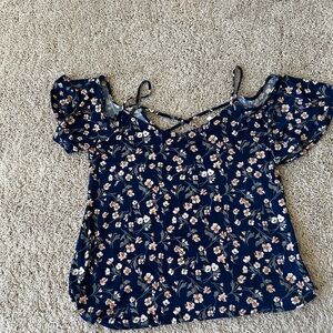 Kaileigh Blue Ruffled Tie Front Blouse